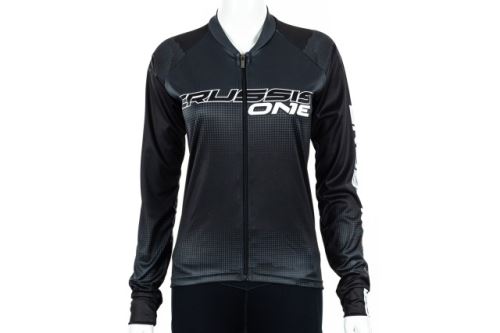 Dámský cyklistický dres CRUSSIS - ONE, dlouhý rukáv černá/bílá