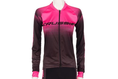 Dámský cyklistický dres CRUSSIS, dlouhý rukáv černá/růžová