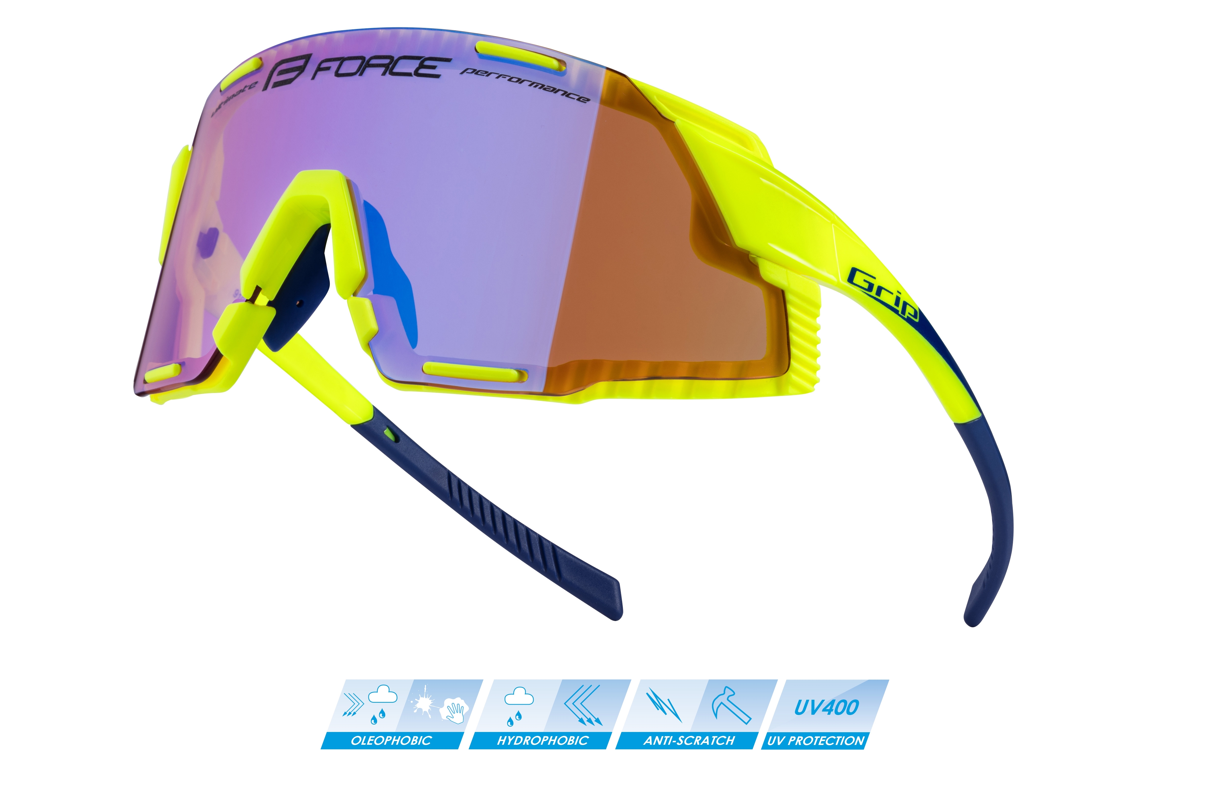 Brýle FORCE GRIP fluo, fialové kontrast. sklo