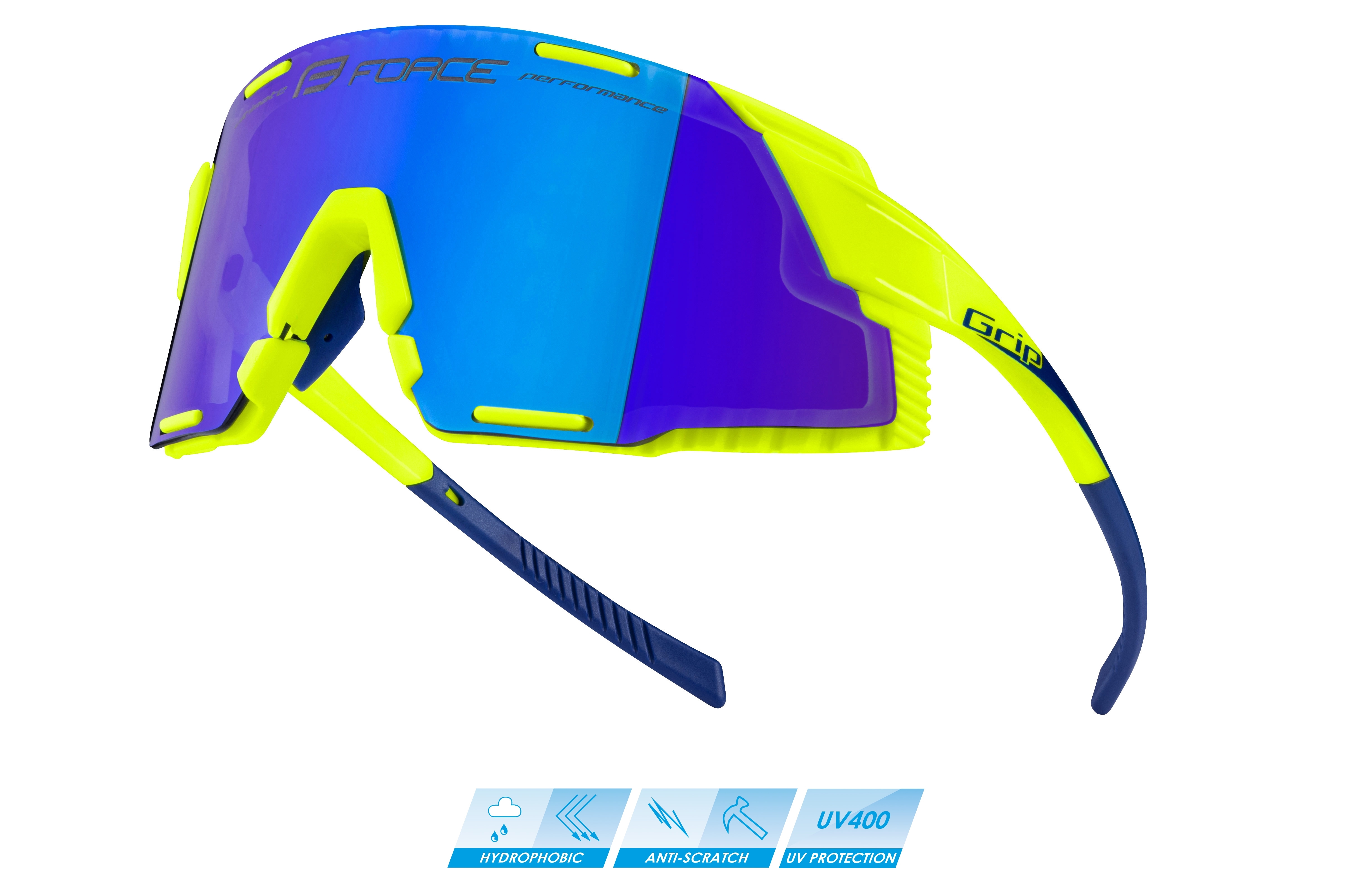 Brýle FORCE GRIP fluo, modré revo sklo